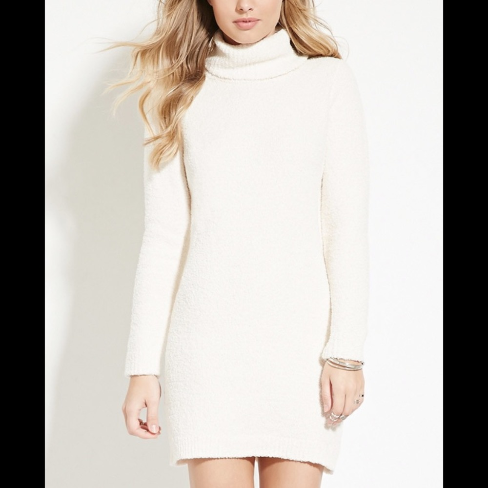 NWOT Forever 21 White Fuzzy Turtleneck Dress